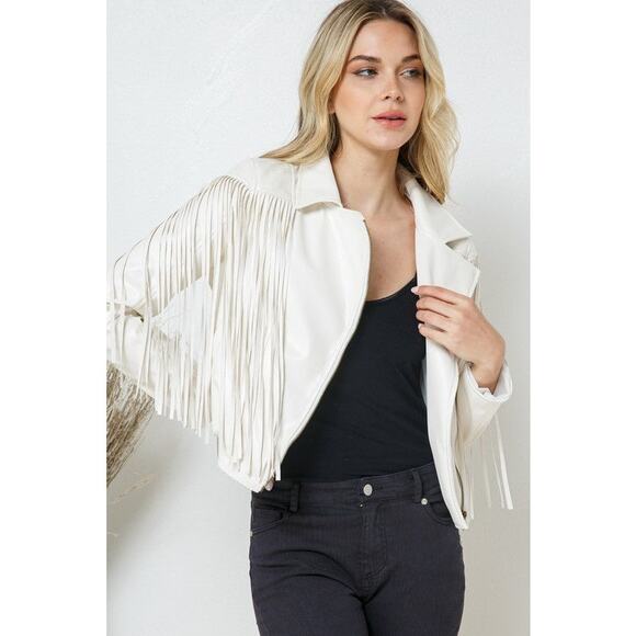 BLUE B White Moto Fringe Jacket, Size Large - Picture 5 of 15